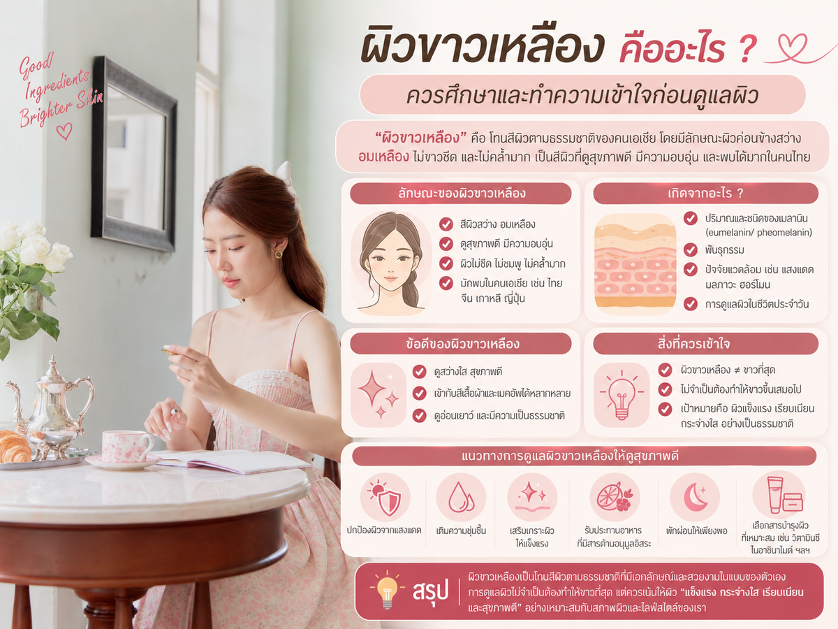 ผิวขาวเหลือง คืออะไร ควรศึกษาและทำความเข้าใจก่อนดูแลผิว